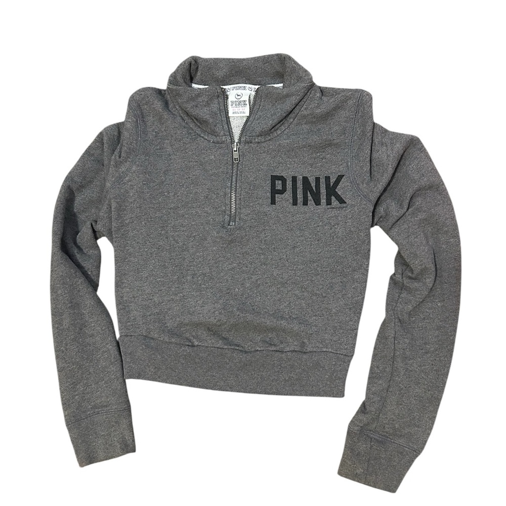 Vintage PINK Victoria's Secret Gray Half-Zip Pullover Top with Scrunch Back